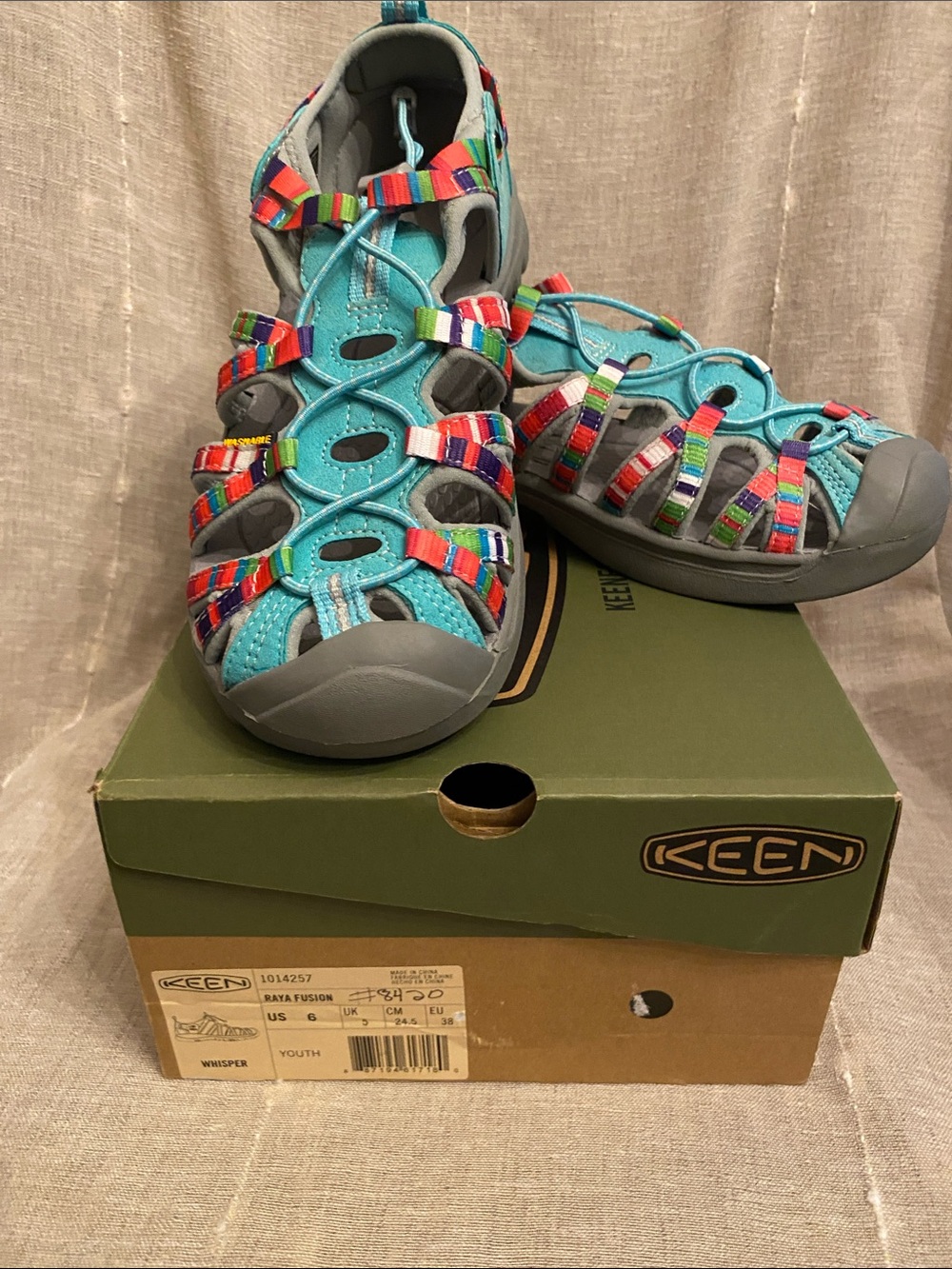 Keen Whisper Teal Hybrid Trail Sandals with Multicolor Straps